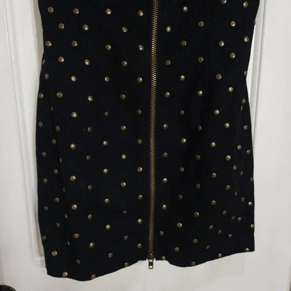 Vtg Betsey Johnson Womens Dress Black Denim Studded Zip Strapless Y2K 90s Sz 4 S - Picture 6 of 10